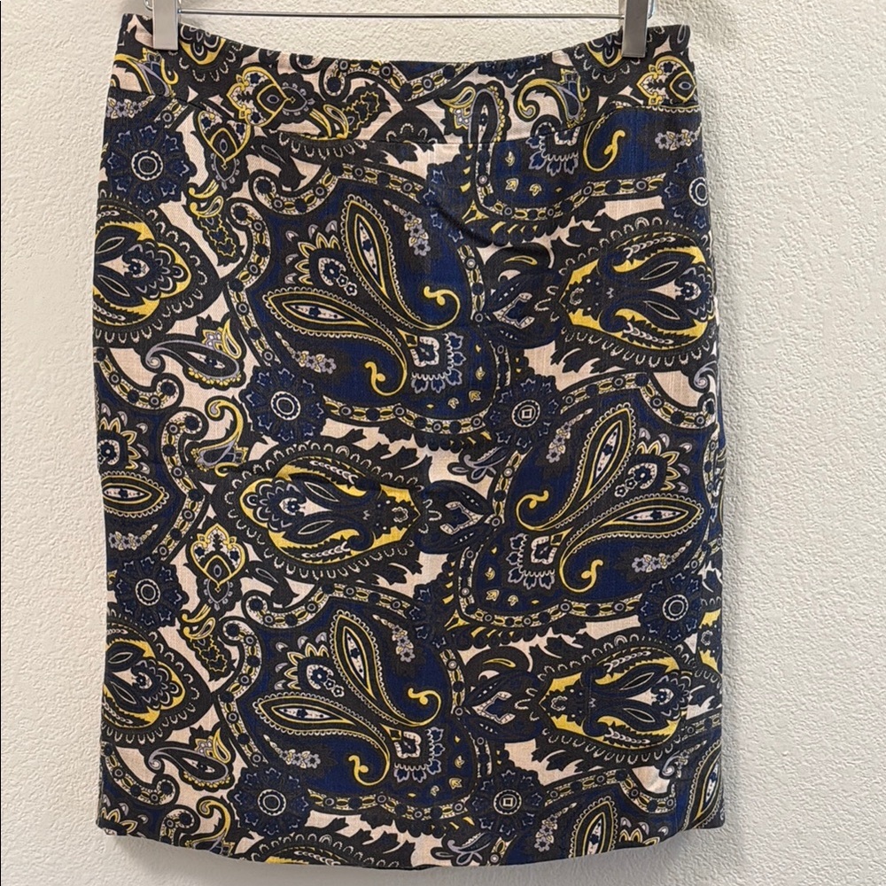 Ann Taylor Blue and Gold Pencil Skirt Knee-Length